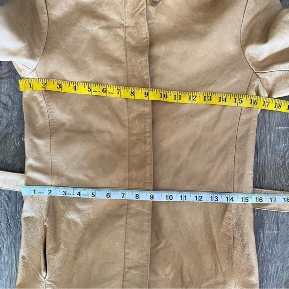 vintage y2k Transmission NY tan leather trench coat - Picture 5 of 7